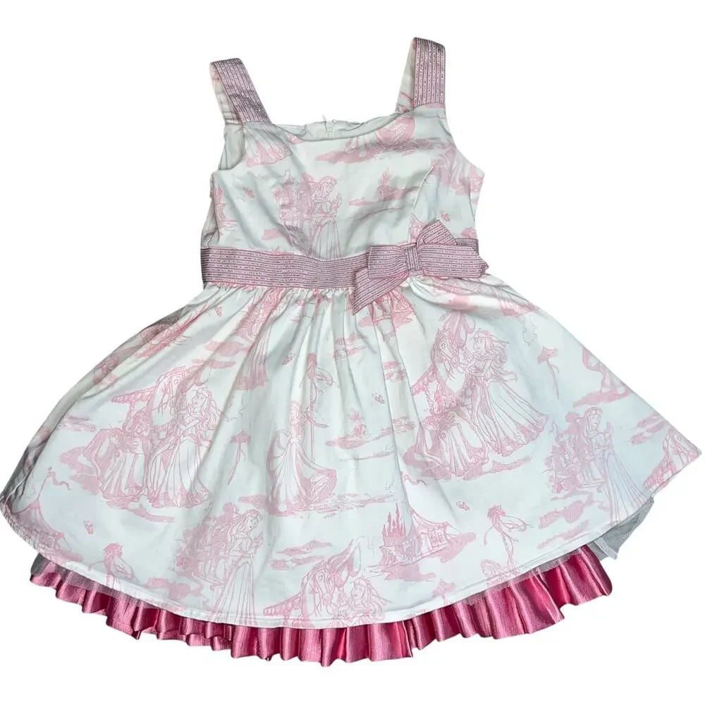 Disney Princess Aurora Pink Toile Twirl party Dress storybook castle Girls sz 5